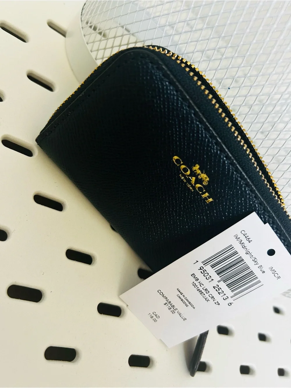 Coach Navy BLUE Textured Zip Card